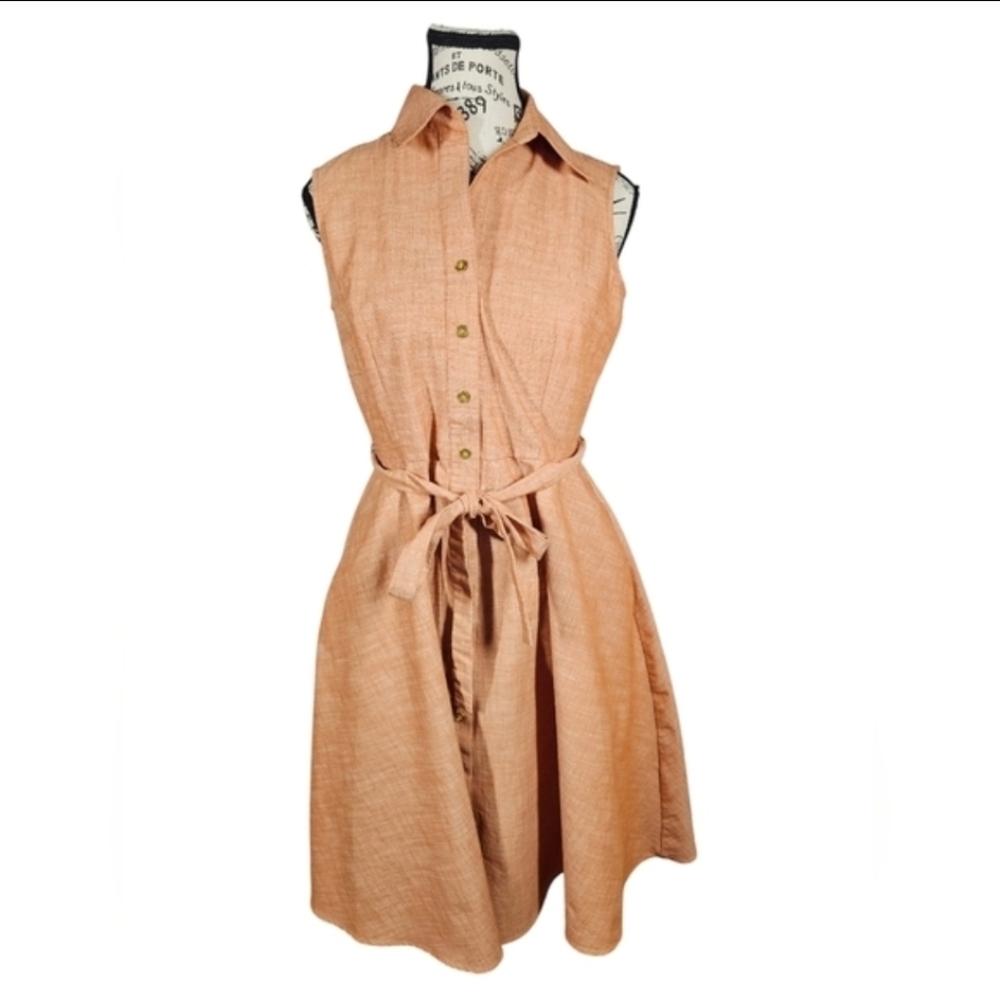 Sharagano orange button-up sleeveless dress size 4